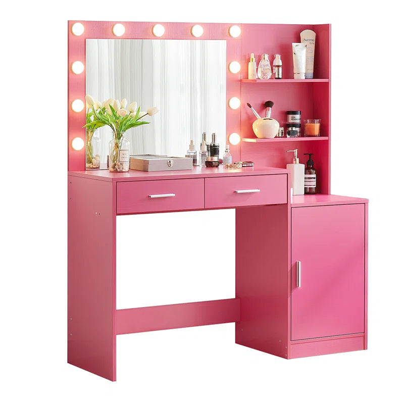 Halixer  Vanity Desk with Mirror and sDressing Table with 2 Large DrawerLarge Vertical Organizer
