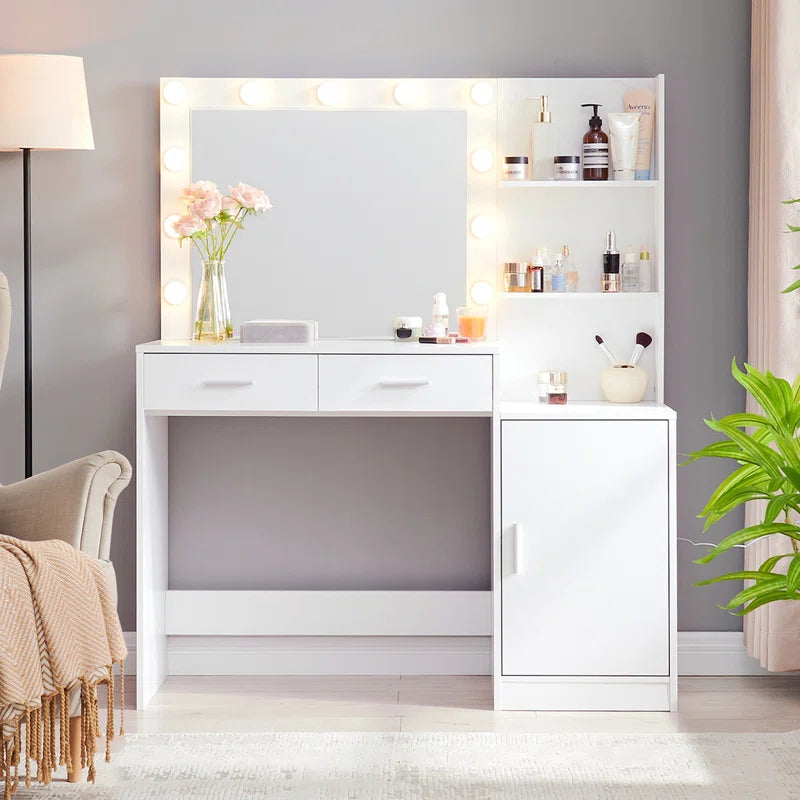 Halixer  Vanity Desk with Mirror and sDressing Table with 2 Large DrawerLarge Vertical Organizer