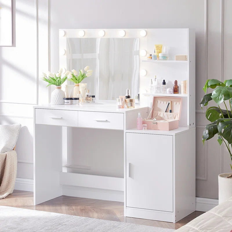 Halixer  Vanity Desk with Mirror and sDressing Table with 2 Large DrawerLarge Vertical Organizer