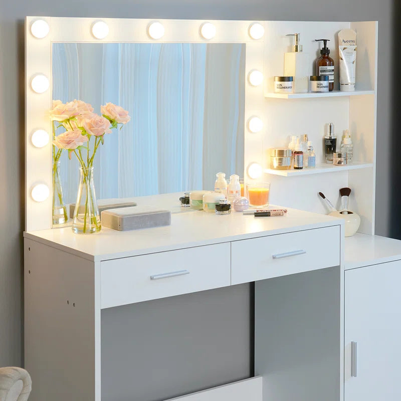 Halixer  Vanity Desk with Mirror and sDressing Table with 2 Large DrawerLarge Vertical Organizer