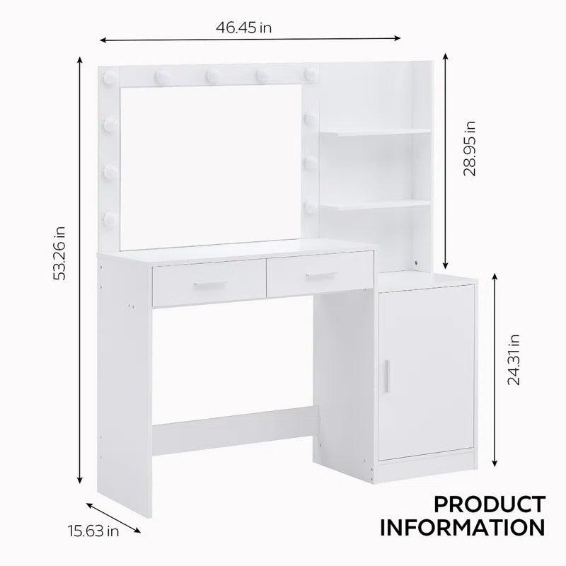 Halixer  Vanity Desk with Mirror and sDressing Table with 2 Large DrawerLarge Vertical Organizer