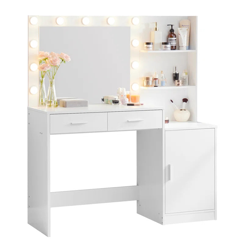 Halixer  Vanity Desk with Mirror and sDressing Table with 2 Large DrawerLarge Vertical Organizer