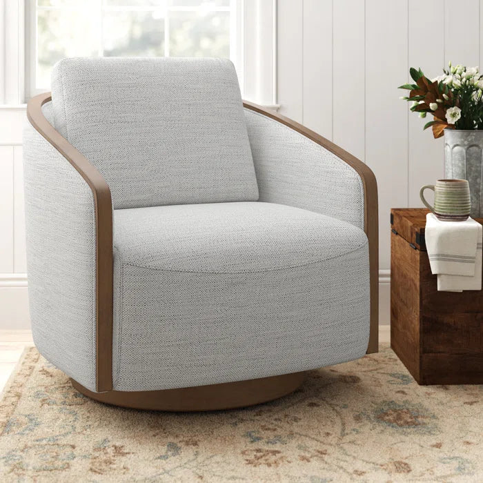 Foolyisty Upholstered Swivel Barrel Chair - Wooden Bazar