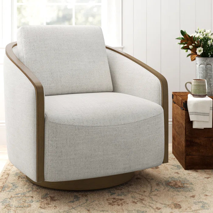 Foolyisty Upholstered Swivel Barrel Chair - Wooden Bazar