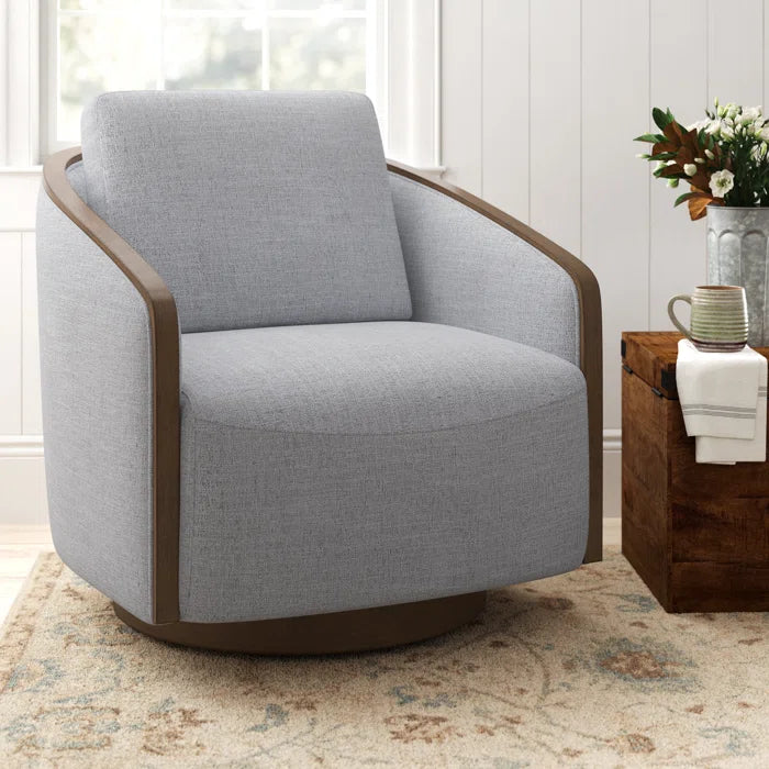 Foolyisty Upholstered Swivel Barrel Chair - Wooden Bazar