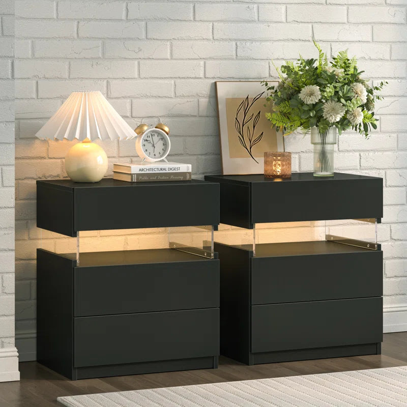 Alokik Nightstands set of 2 LED Night Stand (Set of 2) - Wooden bazar