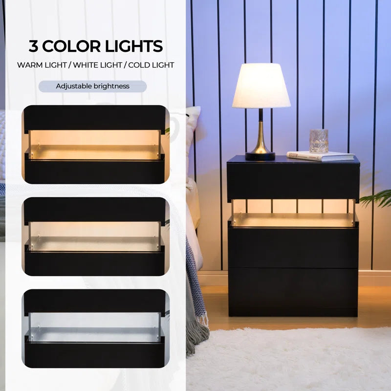 Alokik Nightstands set of 2 LED Night Stand (Set of 2) - Wooden bazar
