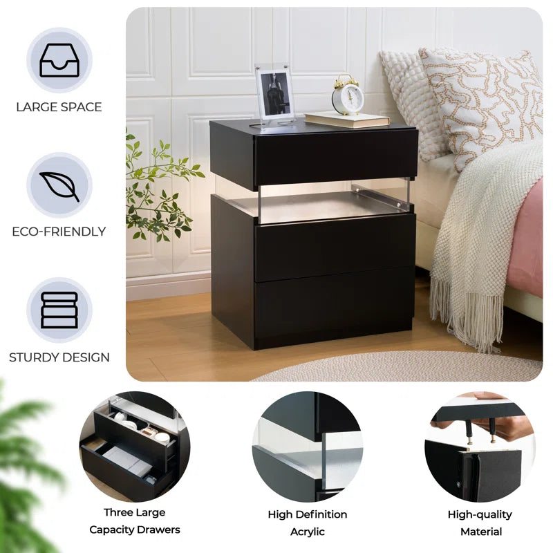 Alokik Nightstands set of 2 LED Night Stand (Set of 2) - Wooden bazar