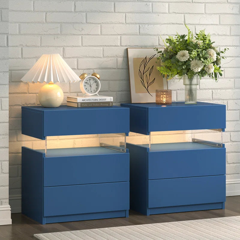 Alokik Nightstands set of 2 LED Night Stand (Set of 2) - Wooden bazar