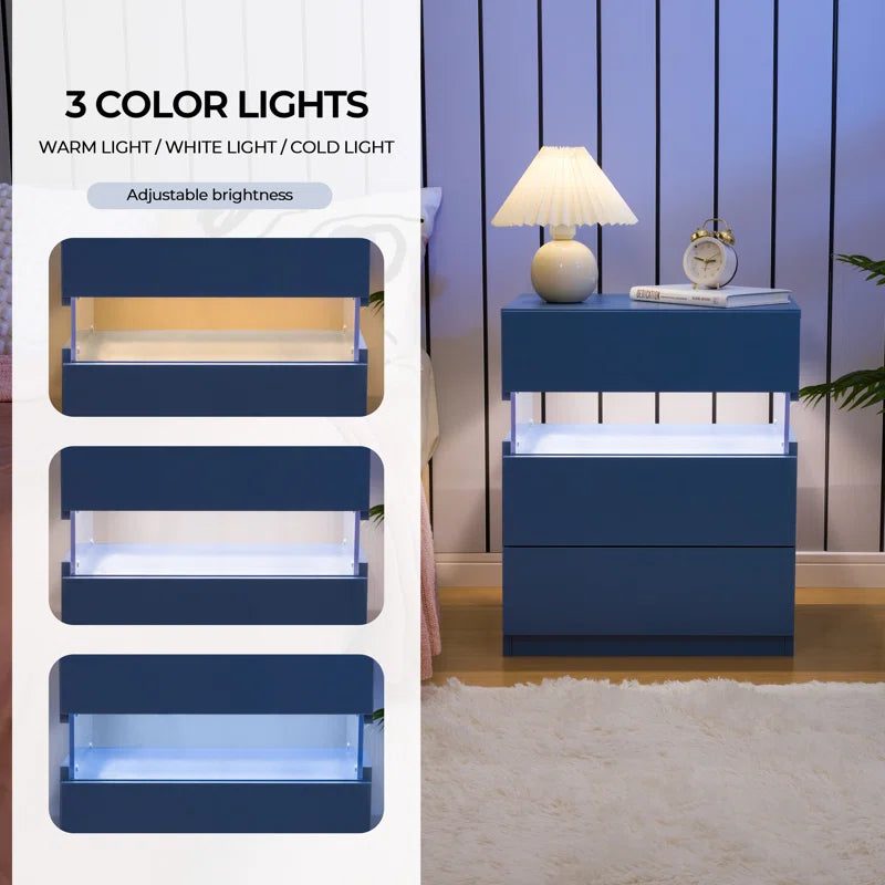 Alokik Nightstands set of 2 LED Night Stand (Set of 2) - Wooden bazar