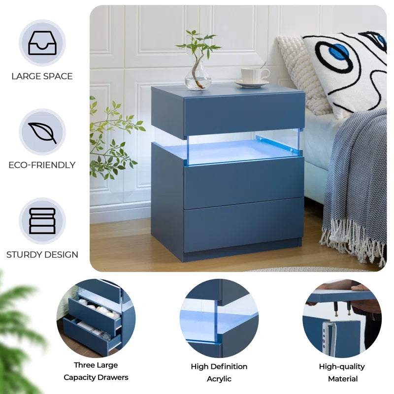 Alokik Nightstands set of 2 LED Night Stand (Set of 2) - Wooden bazar