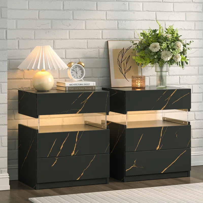 Alokik Nightstands set of 2 LED Night Stand (Set of 2) - Wooden bazar
