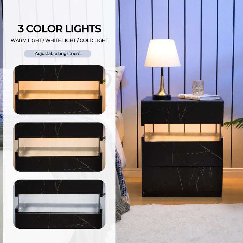 Alokik Nightstands set of 2 LED Night Stand (Set of 2) - Wooden bazar