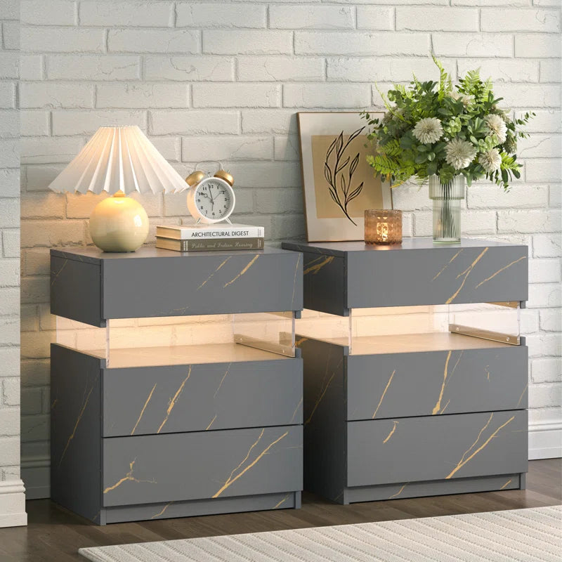 Alokik Nightstands set of 2 LED Night Stand (Set of 2) - Wooden bazar