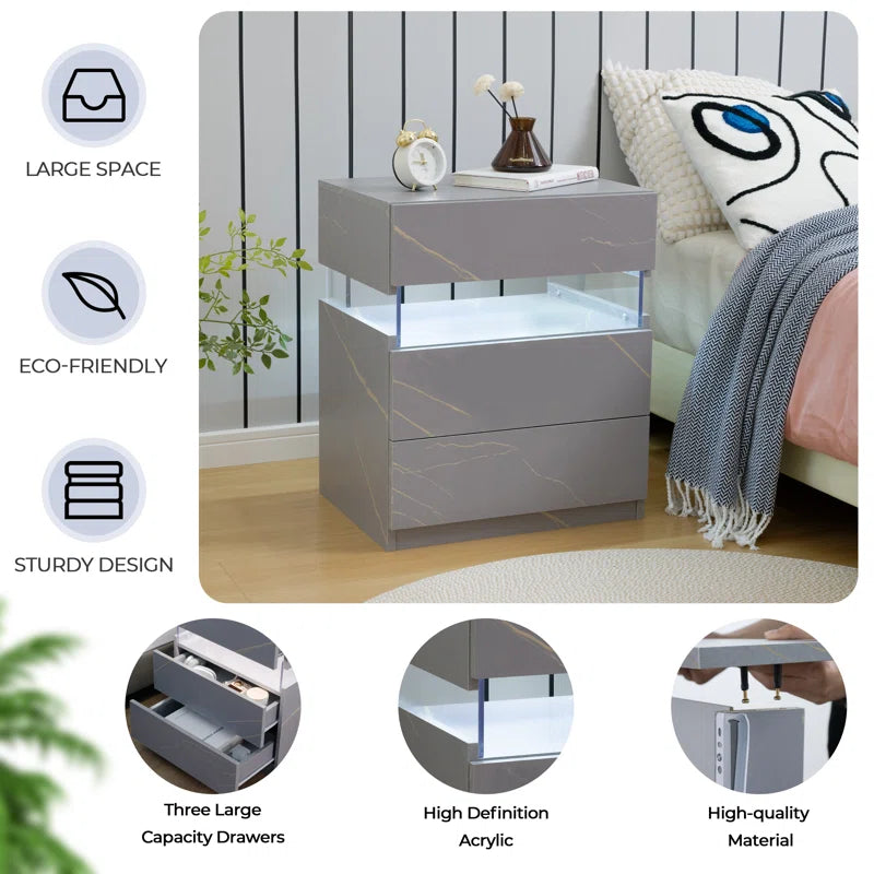 Alokik Nightstands set of 2 LED Night Stand (Set of 2) - Wooden bazar