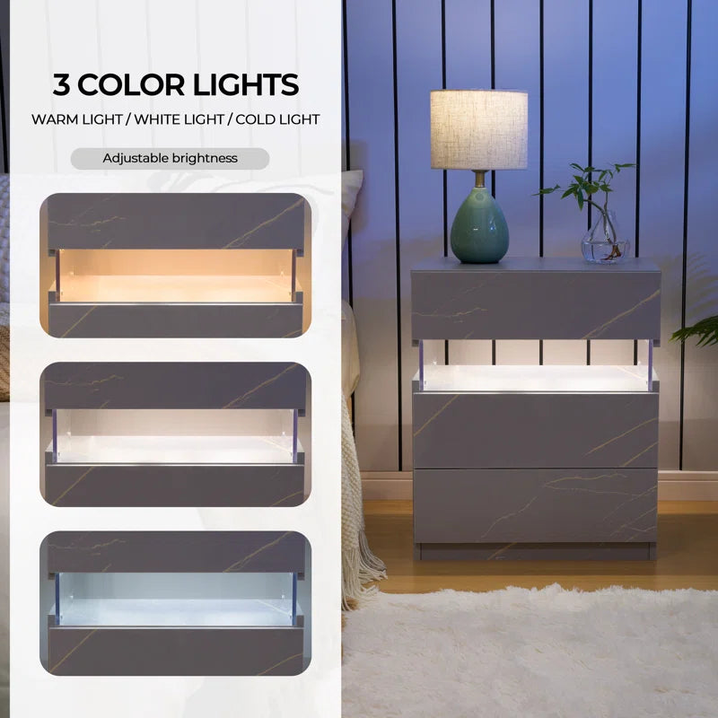Alokik Nightstands set of 2 LED Night Stand (Set of 2) - Wooden bazar