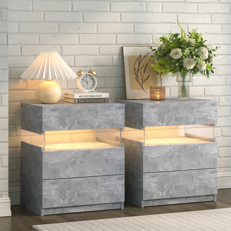 Alokik Nightstands set of 2 LED Night Stand (Set of 2) - Wooden bazar