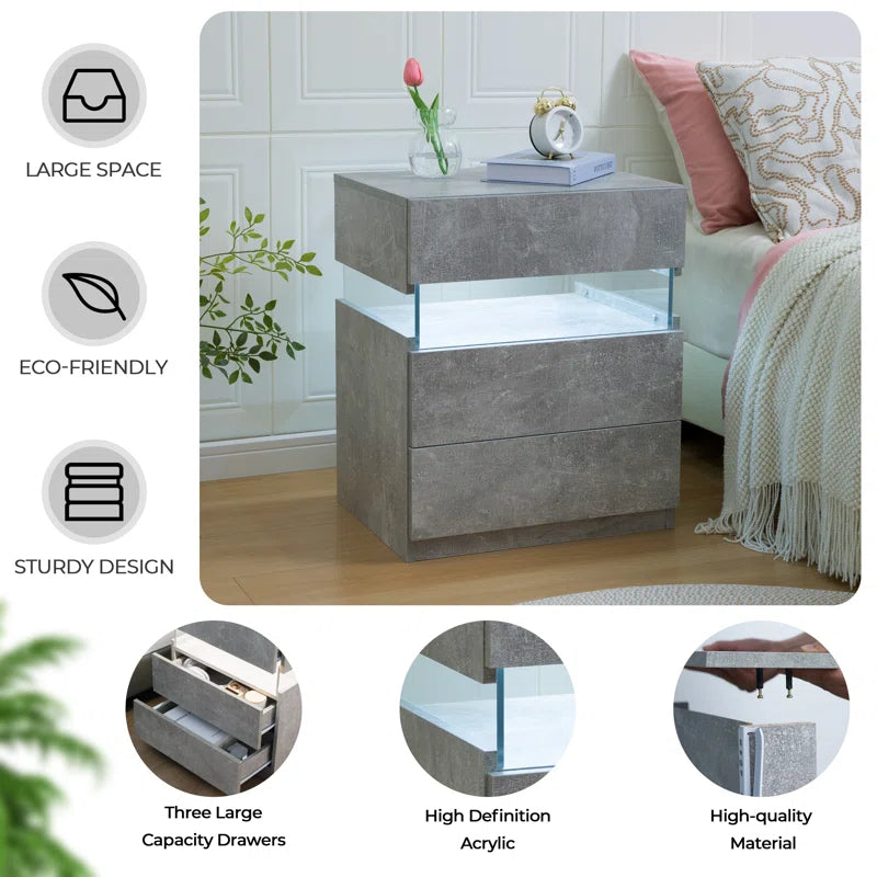 Alokik Nightstands set of 2 LED Night Stand (Set of 2) - Wooden bazar