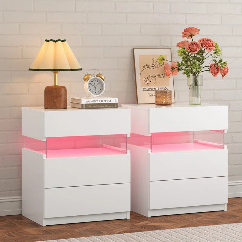 Alokik Nightstands set of 2 LED Night Stand (Set of 2) - Wooden bazar