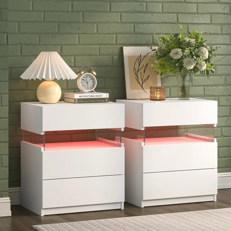 Alokik Nightstands set of 2 LED Night Stand (Set of 2) - Wooden bazar