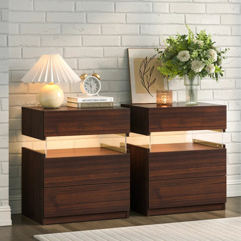 Alokik Nightstands set of 2 LED Night Stand (Set of 2) - Wooden bazar