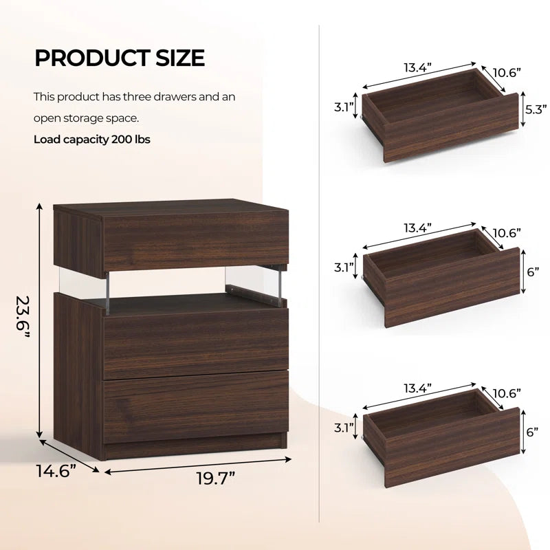 Alokik Nightstands set of 2 LED Night Stand (Set of 2) - Wooden bazar