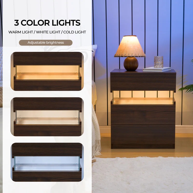 Alokik Nightstands set of 2 LED Night Stand (Set of 2) - Wooden bazar
