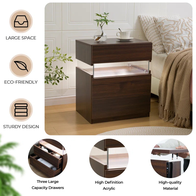 Alokik Nightstands set of 2 LED Night Stand (Set of 2) - Wooden bazar