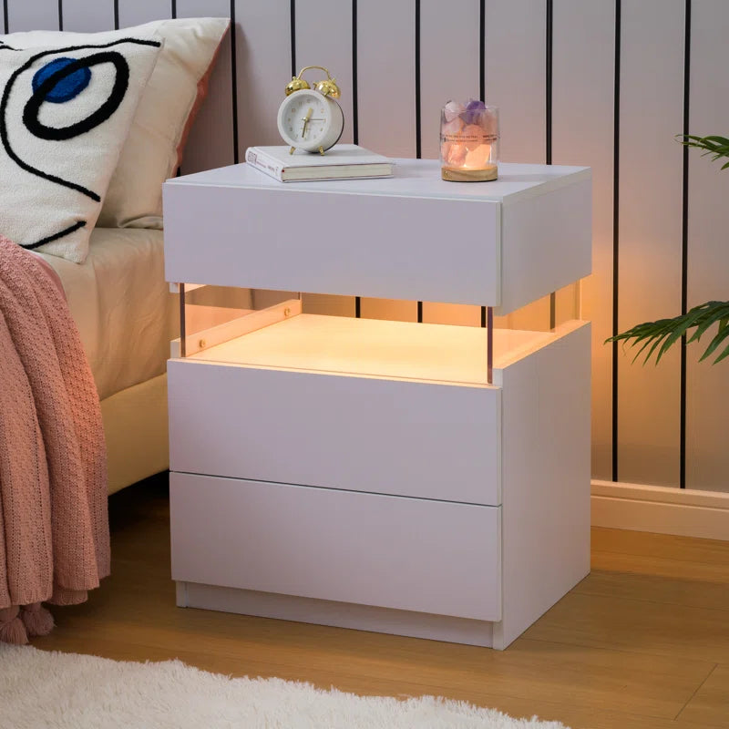 Alokik Nightstands set of 2 LED Night Stand (Set of 2) - Wooden bazar