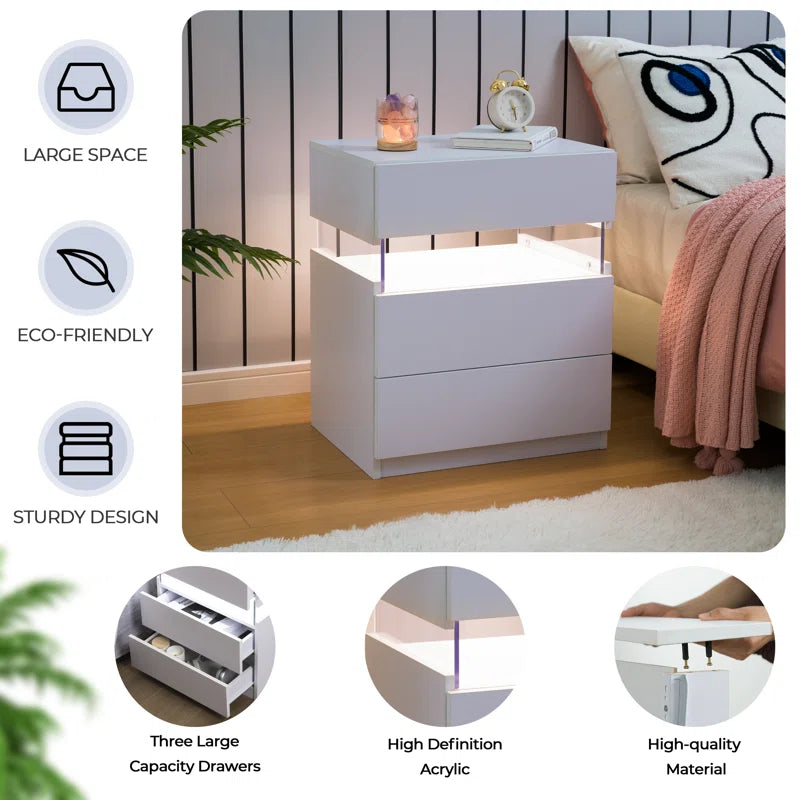 Alokik Nightstands set of 2 LED Night Stand (Set of 2) - Wooden bazar