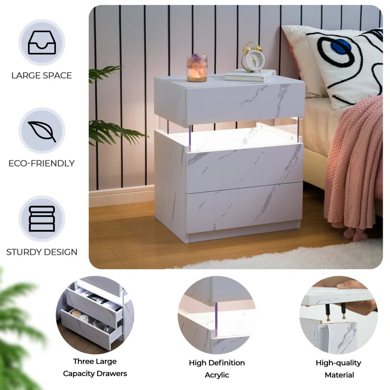 Alokik Nightstands set of 2 LED Night Stand (Set of 2) - Wooden bazar