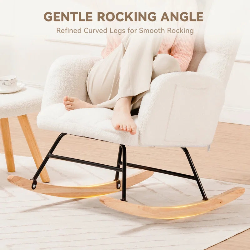 Swedy Upholstered Nursery Glider Rocking Chair with Side Pockets