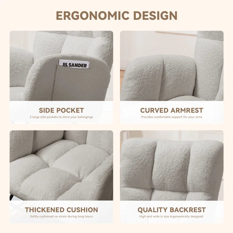 Swedy Upholstered Nursery Glider Rocking Chair with Side Pockets