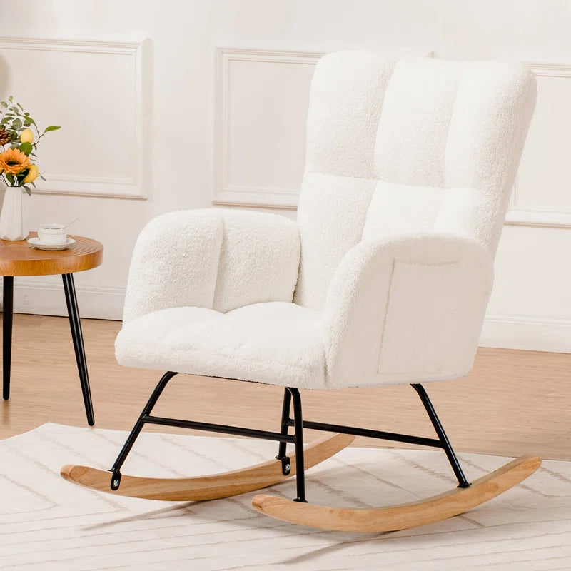 Swedy Upholstered Nursery Glider Rocking Chair with Side Pockets
