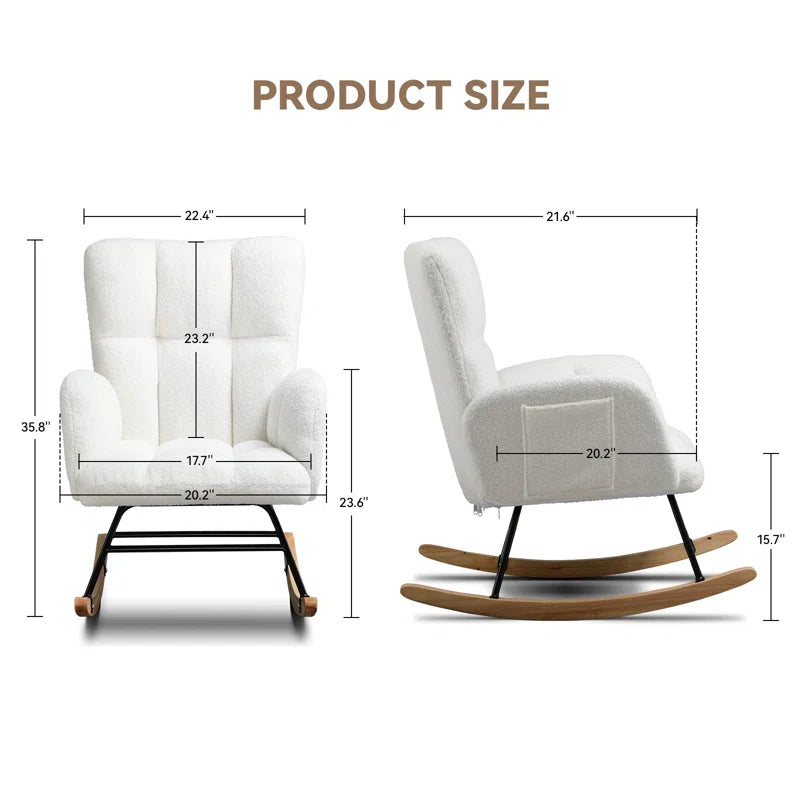 Swedy Upholstered Nursery Glider Rocking Chair with Side Pockets
