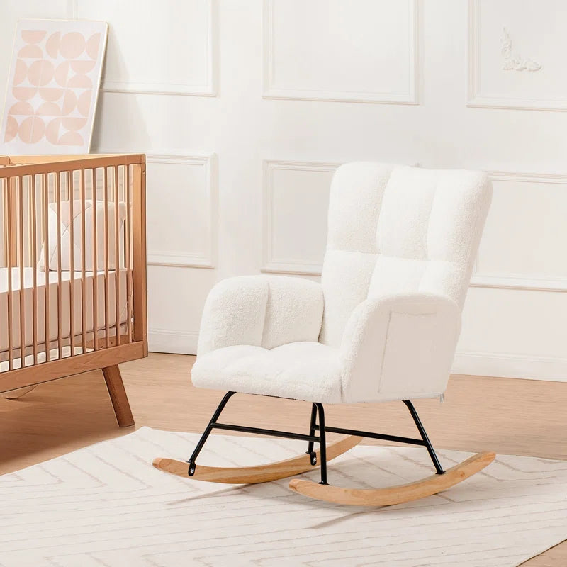 Swedy Upholstered Nursery Glider Rocking Chair with Side Pockets