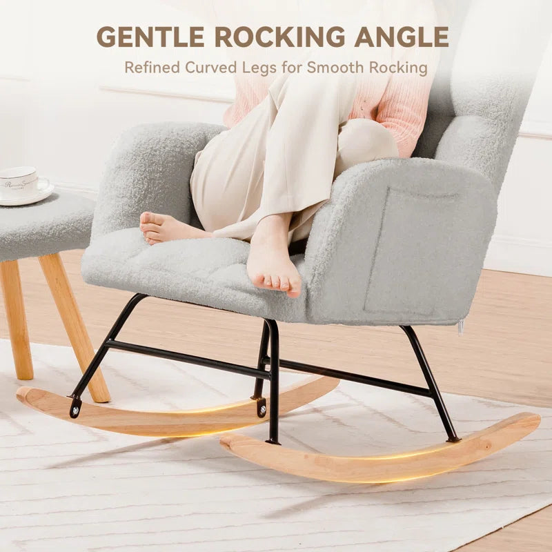 Swedy Upholstered Nursery Glider Rocking Chair with Side Pockets