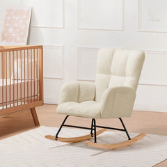 Swedy Upholstered Nursery Glider Rocking Chair with Side Pockets
