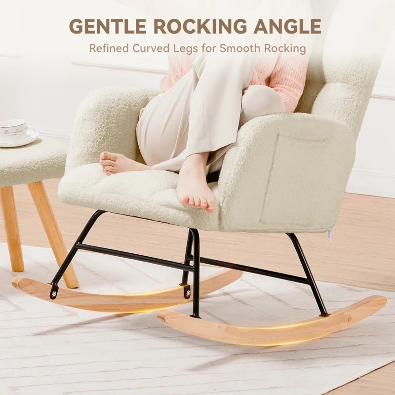 Swedy Upholstered Nursery Glider Rocking Chair with Side Pockets