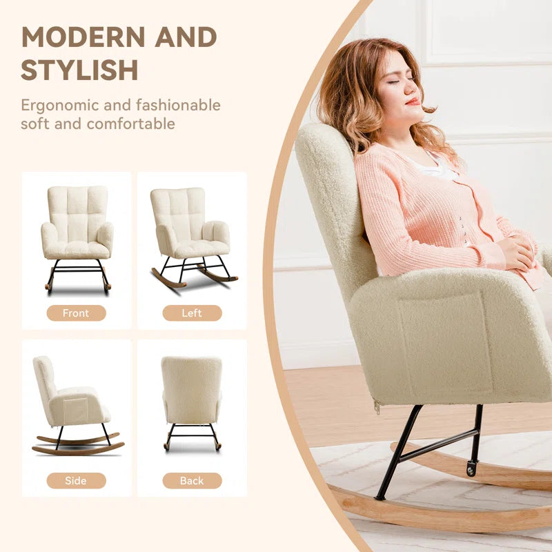 Swedy Upholstered Nursery Glider Rocking Chair with Side Pockets