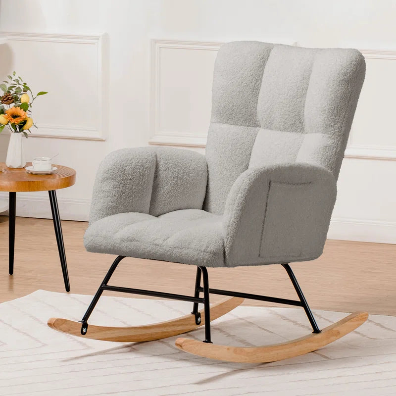 Swedy Upholstered Nursery Glider Rocking Chair with Side Pockets