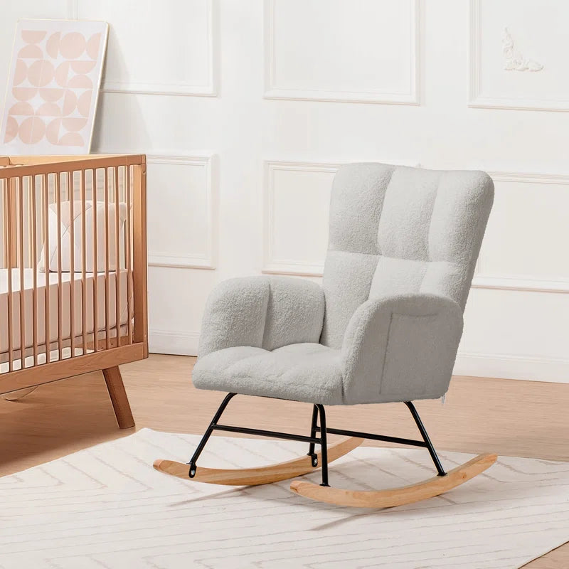 Swedy Upholstered Nursery Glider Rocking Chair with Side Pockets