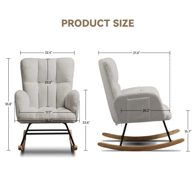 Swedy Upholstered Nursery Glider Rocking Chair with Side Pockets