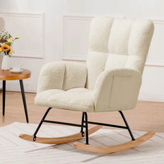 Swedy Upholstered Nursery Glider Rocking Chair with Side Pockets