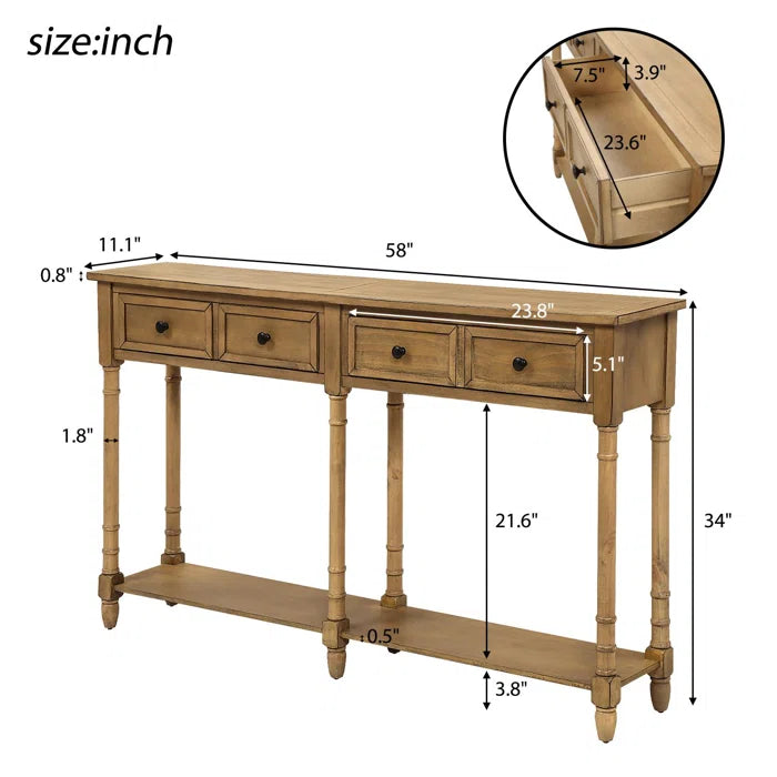 Wilson Console Table Sofa Table Easy Assembly With Two Storage Drawers And Bottom Shelf - Wooden Bazar