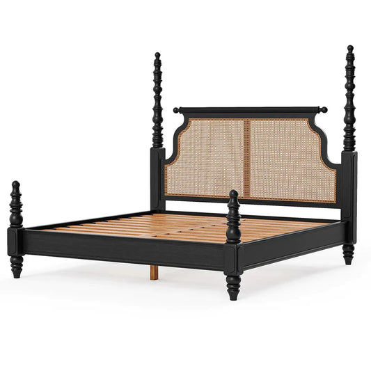 Simiax Rattan Cane Styles Poster Bed - Wooden bazar