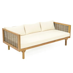 3 Seater Outdoor Sofa With Rattan Arms