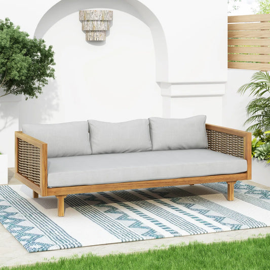 3 Seater Outdoor Sofa With Rattan Arms