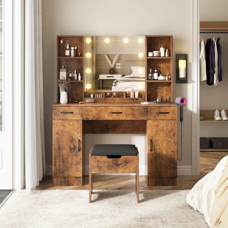 Fazpol White Vanity Dressing Table With Stool - Wooden Bazar