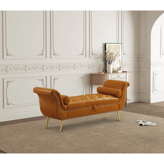 Dynamic Faux Leather Upholstered Storage Bench - Wooden bazar